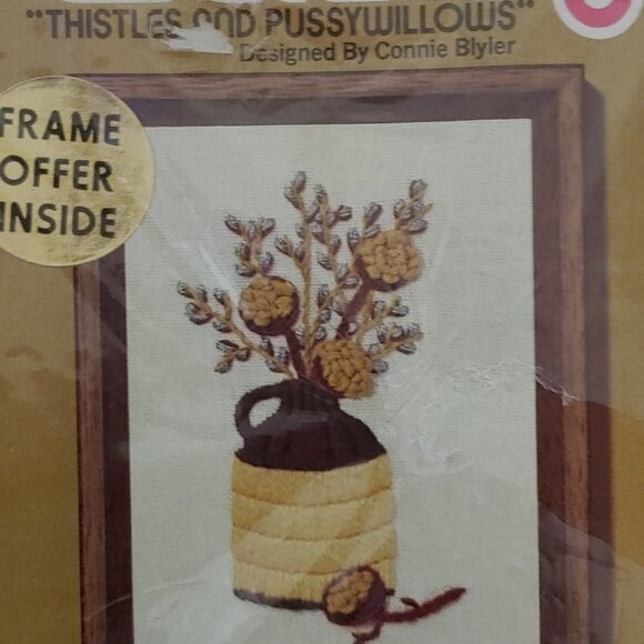 Vintage 70s Jiffy Stitchery Needlepoint Embroidery Floral Jug Sunset Designs 284 - Picture 3 of 6